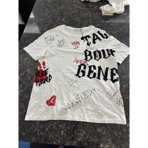 FAITH CONNEXION Size S White Black Red Print Cotton Crew-Neck T-shirt NWT